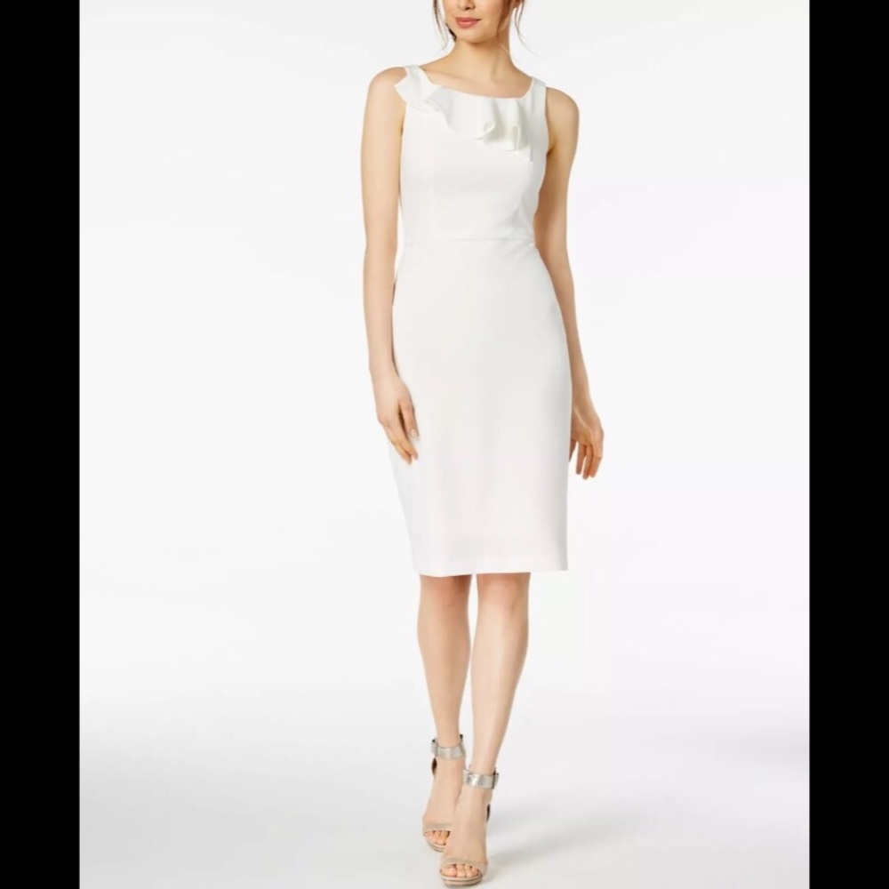 NWOT CALVIN KLEIN SHEATH Sleeveless Ruffle Dress